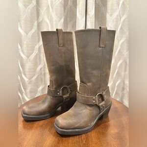 MOSSIMO Supply Co. Women’s Brown Leather Campus Harness Moto Boots, Size 5.5